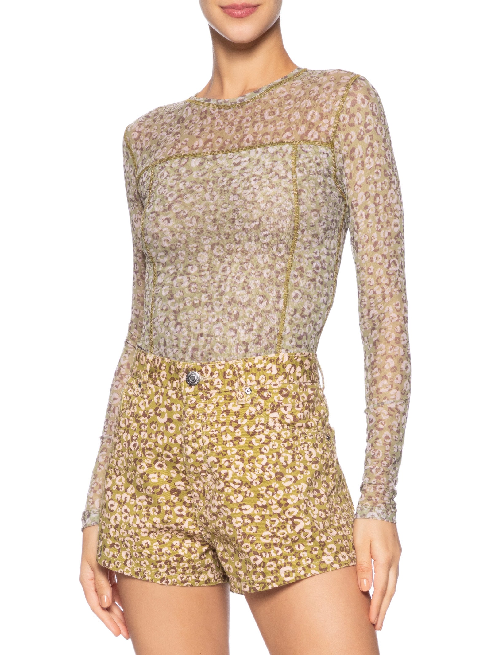 Blusa Feminina Tule Estampa Onça Duo Oasis e Mink Verde Animale Jeans