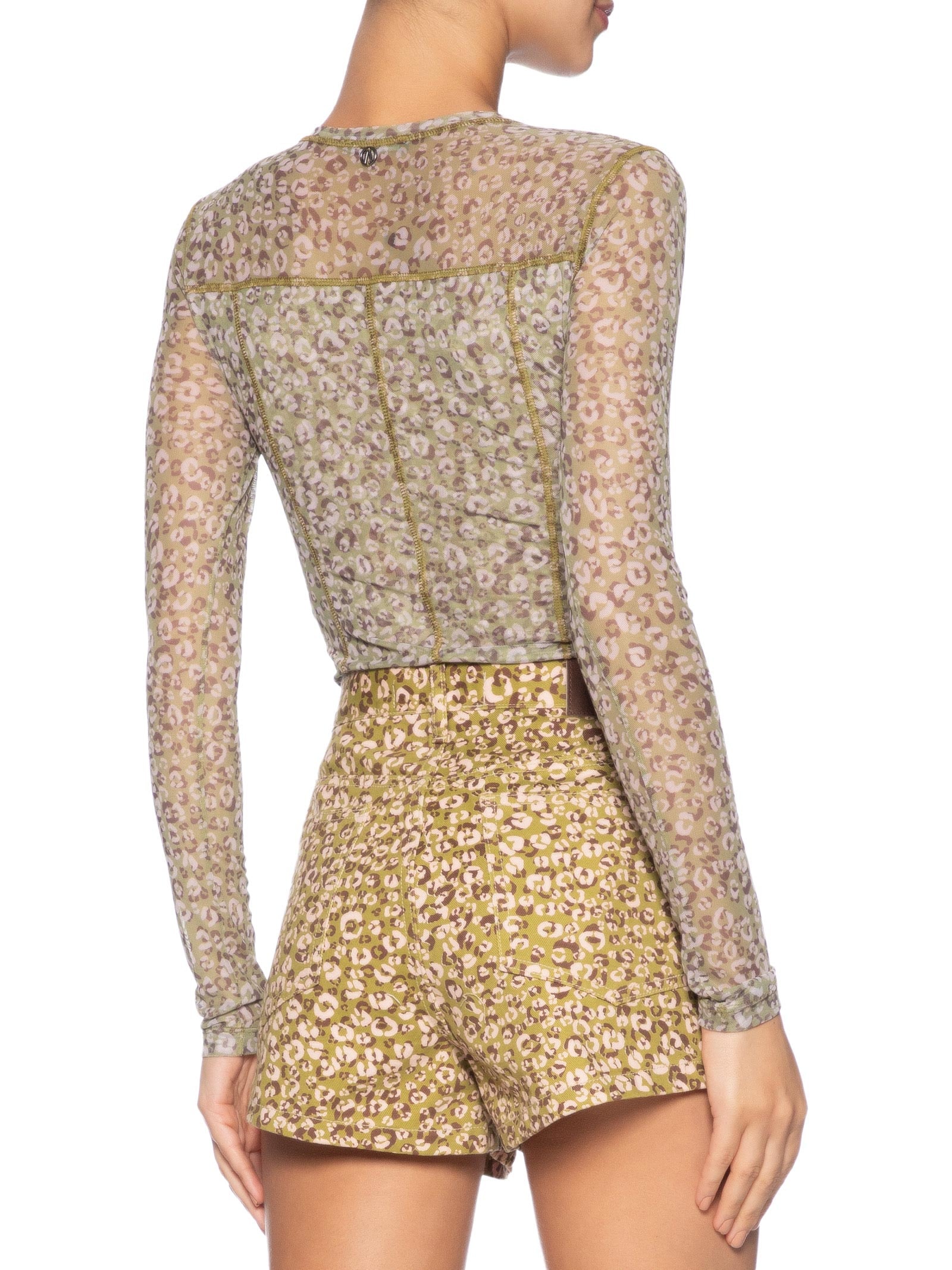 Blusa Feminina Tule Estampa Onça Duo Oasis e Mink Verde Animale Jeans