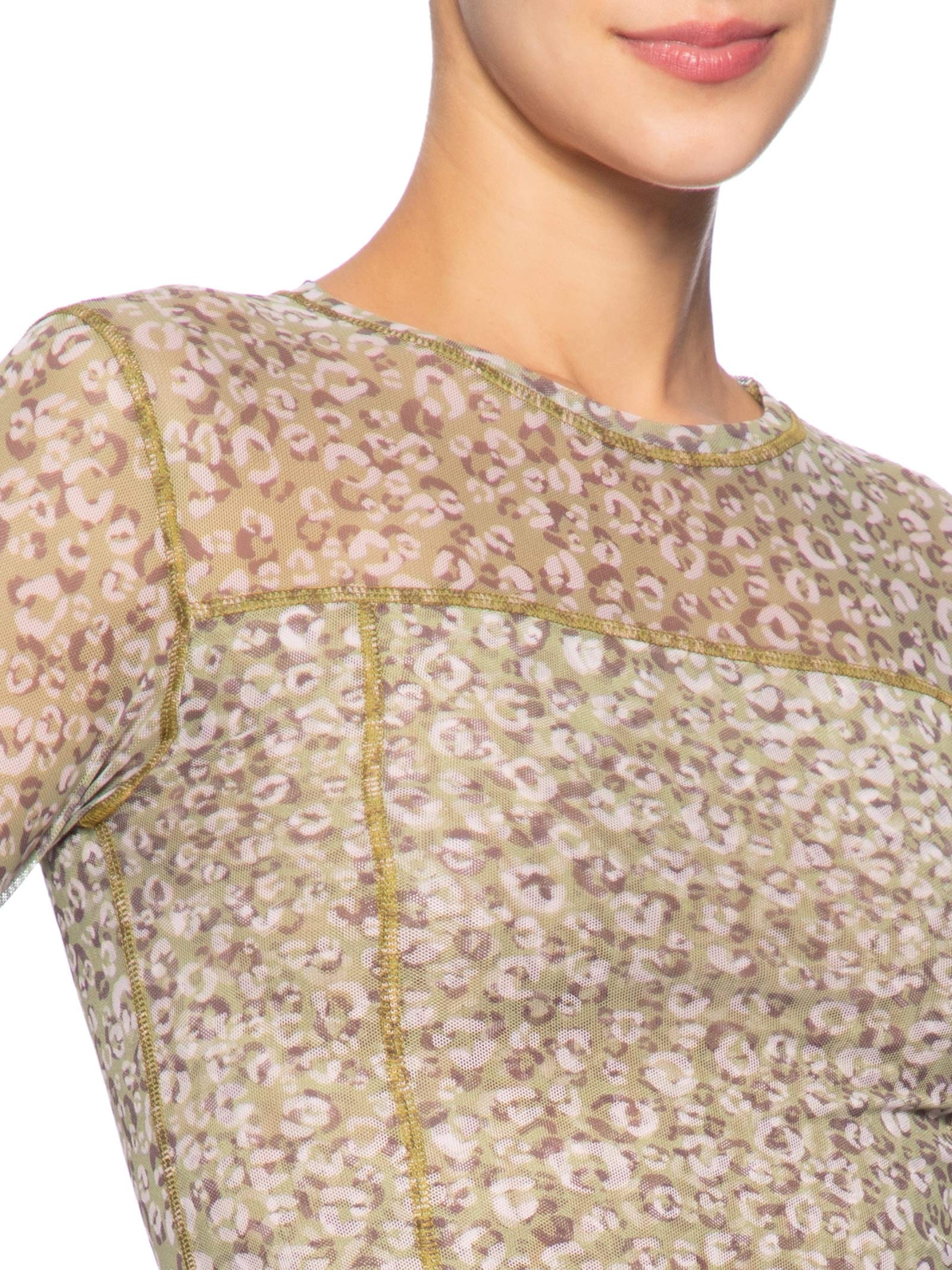 Blusa Feminina Tule Estampa Onça Duo Oasis e Mink Verde Animale Jeans