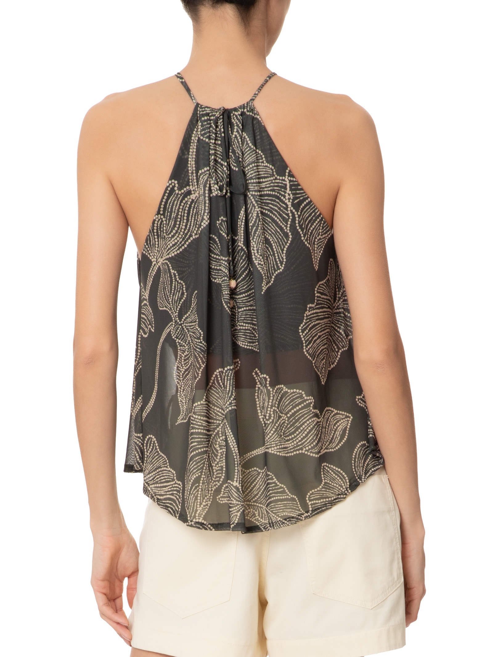  Blusa Feminina Tule Estampa Ramos Verde Dress To