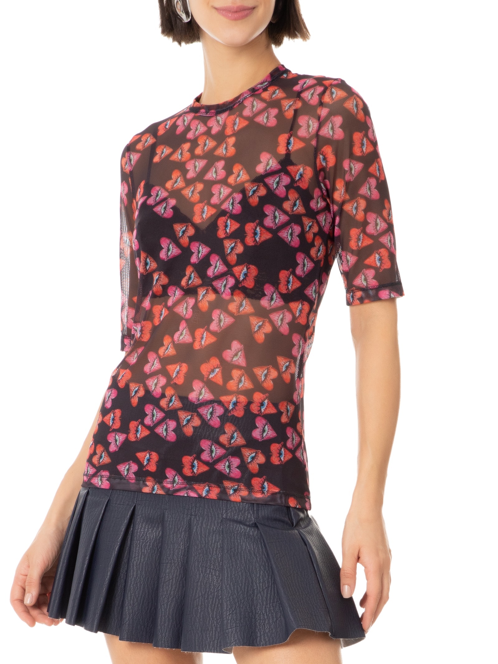 Blusa Feminina Tule Estampada Preto Colcci