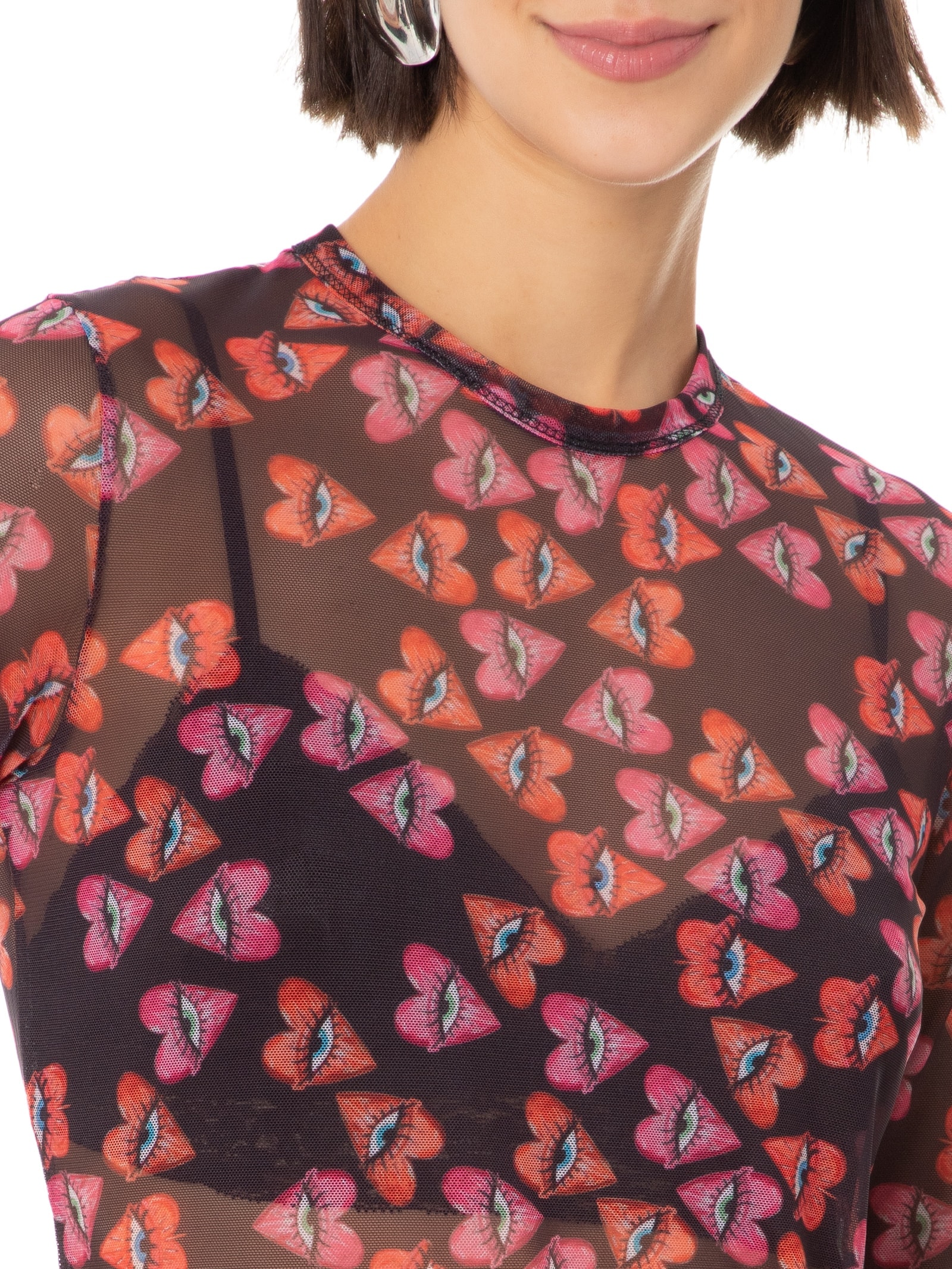 Blusa Feminina Tule Estampada Preto Colcci