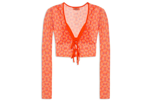 Blusa Feminina Tule Estampado - Laranja