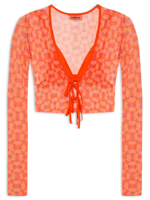 Blusa Feminina Tule Estampado - Laranja