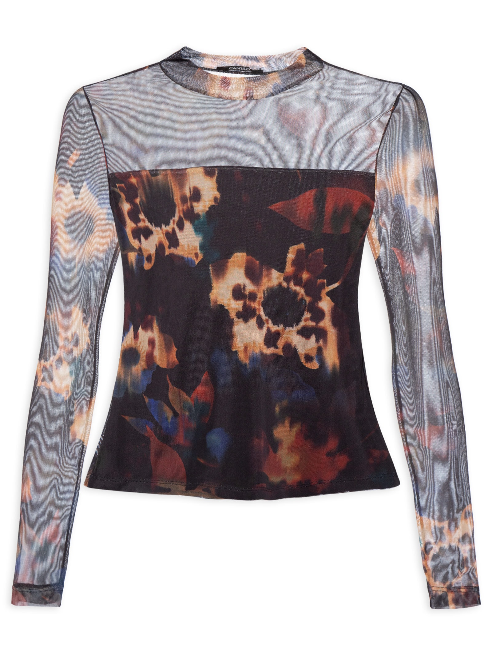 Blusa Feminina Tule Floral Glitch Preto Cantão