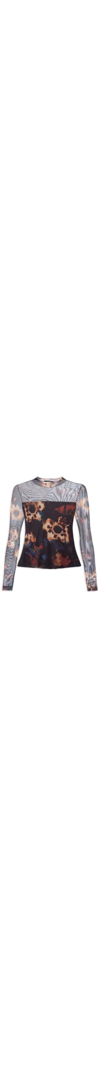 Blusa Feminina Tule Floral Glitch - Preto