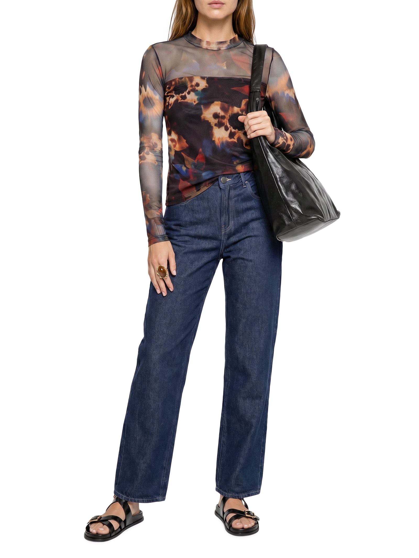 Blusa Feminina Tule Floral Glitch Preto Cantão