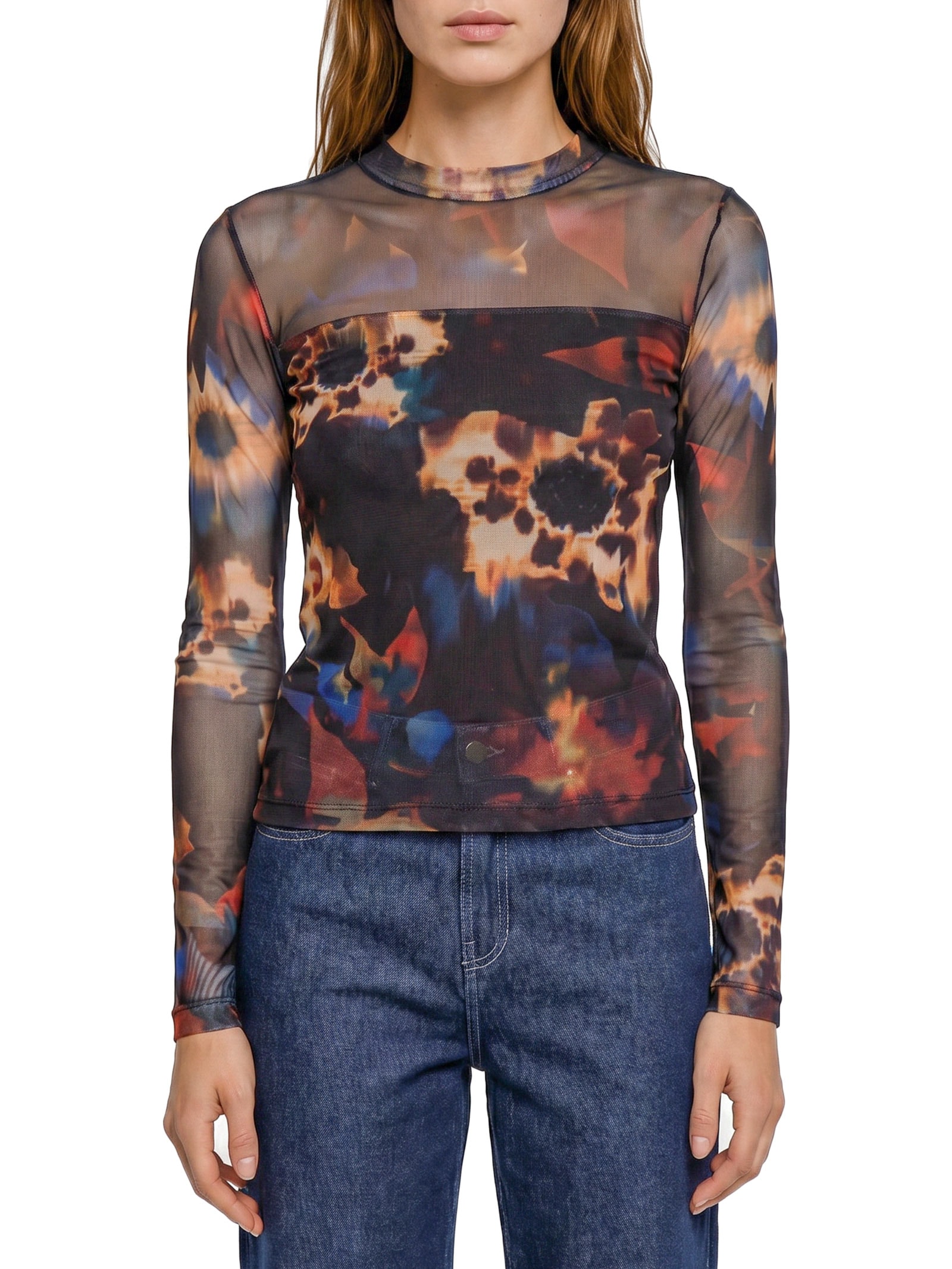 Blusa Feminina Tule Floral Glitch Preto Cantão