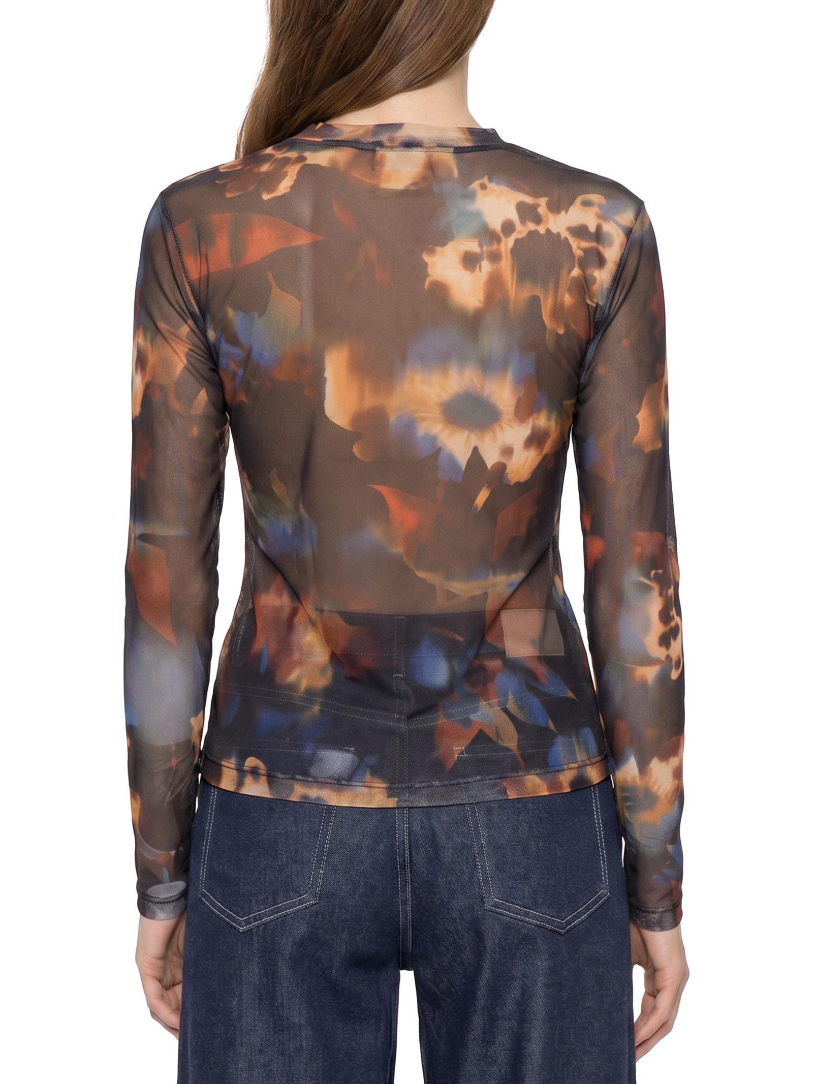 Blusa Feminina Tule Floral Glitch Preto Cantão