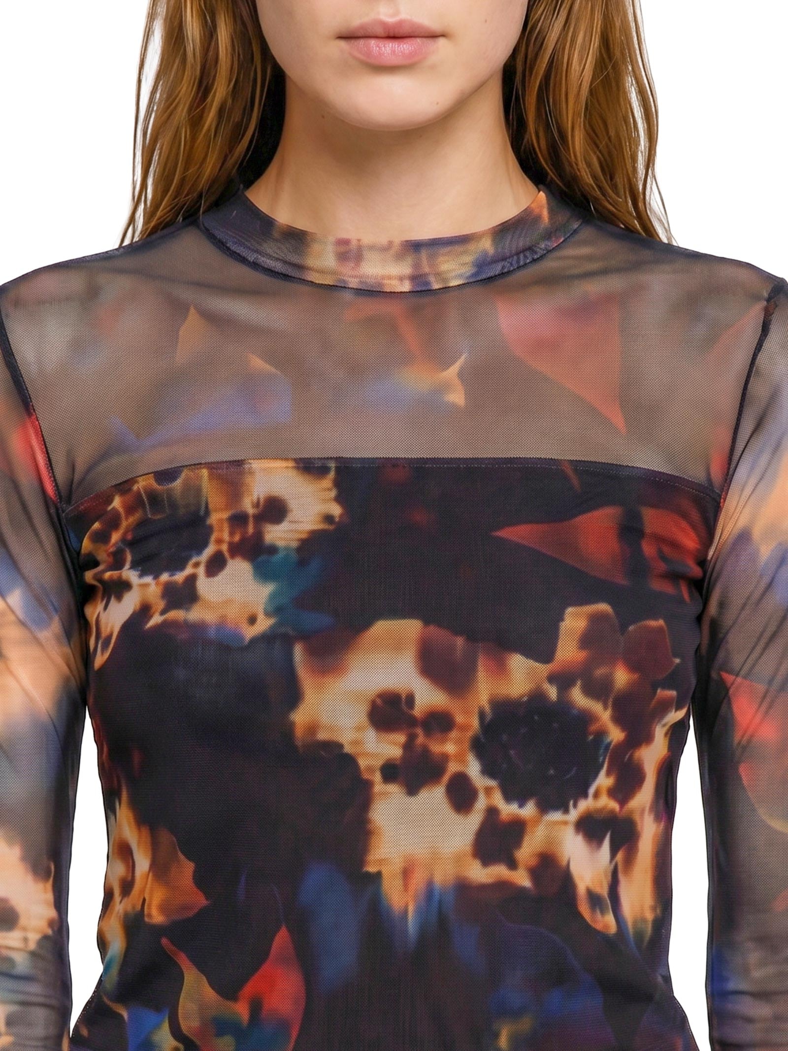 Blusa Feminina Tule Floral Glitch Preto Cantão