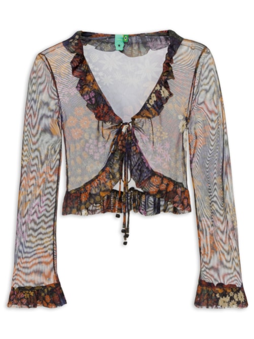 Blusa Feminina Tule Jardim De Morango – Preto