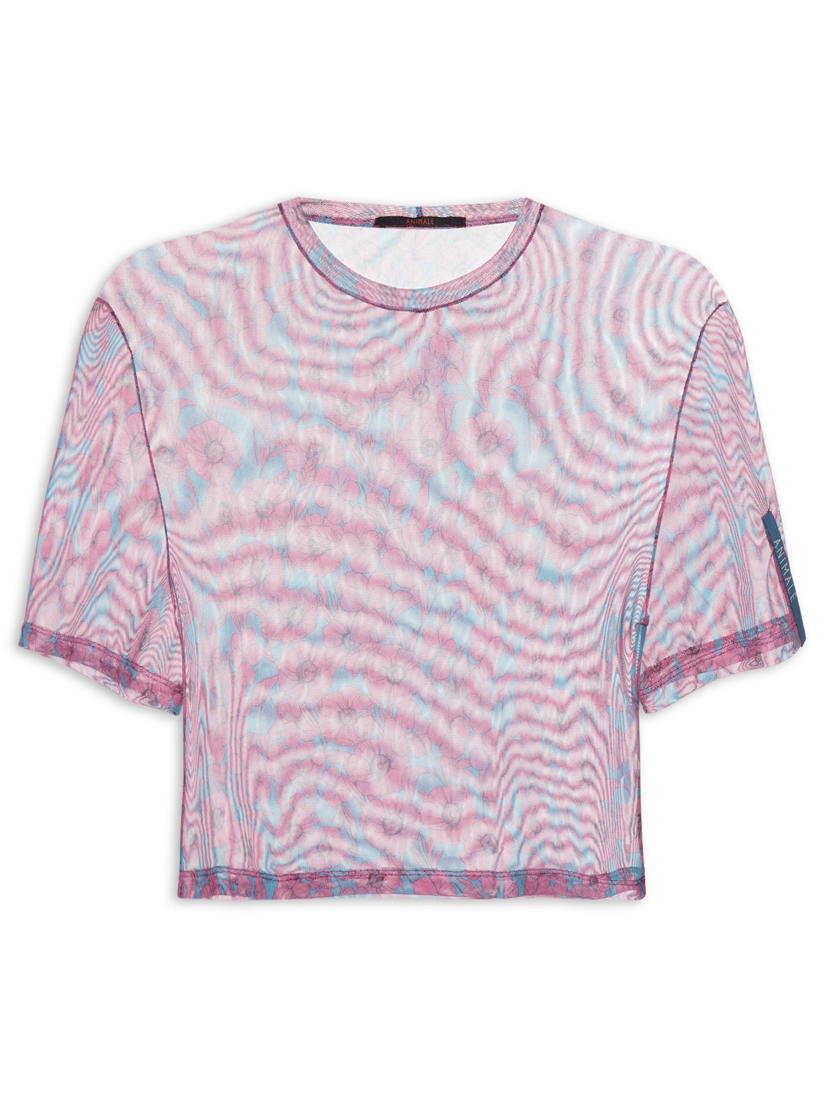 Blusa Feminina Tule Manga Curta Floral Roxo Animale