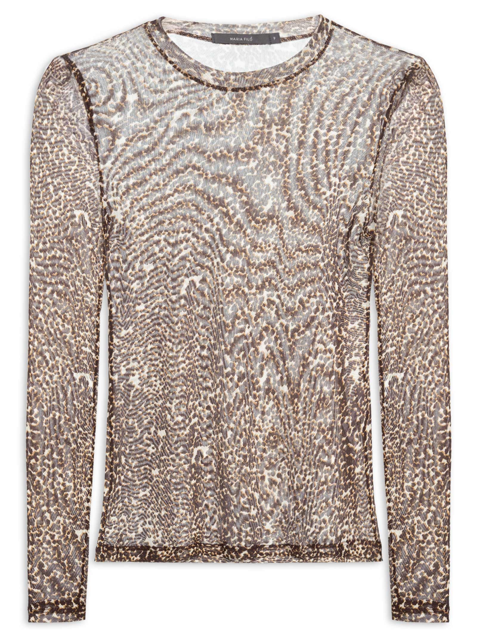 Blusa Feminina Tule Manga Longa Estampa Kira Animal Print Maria Filó