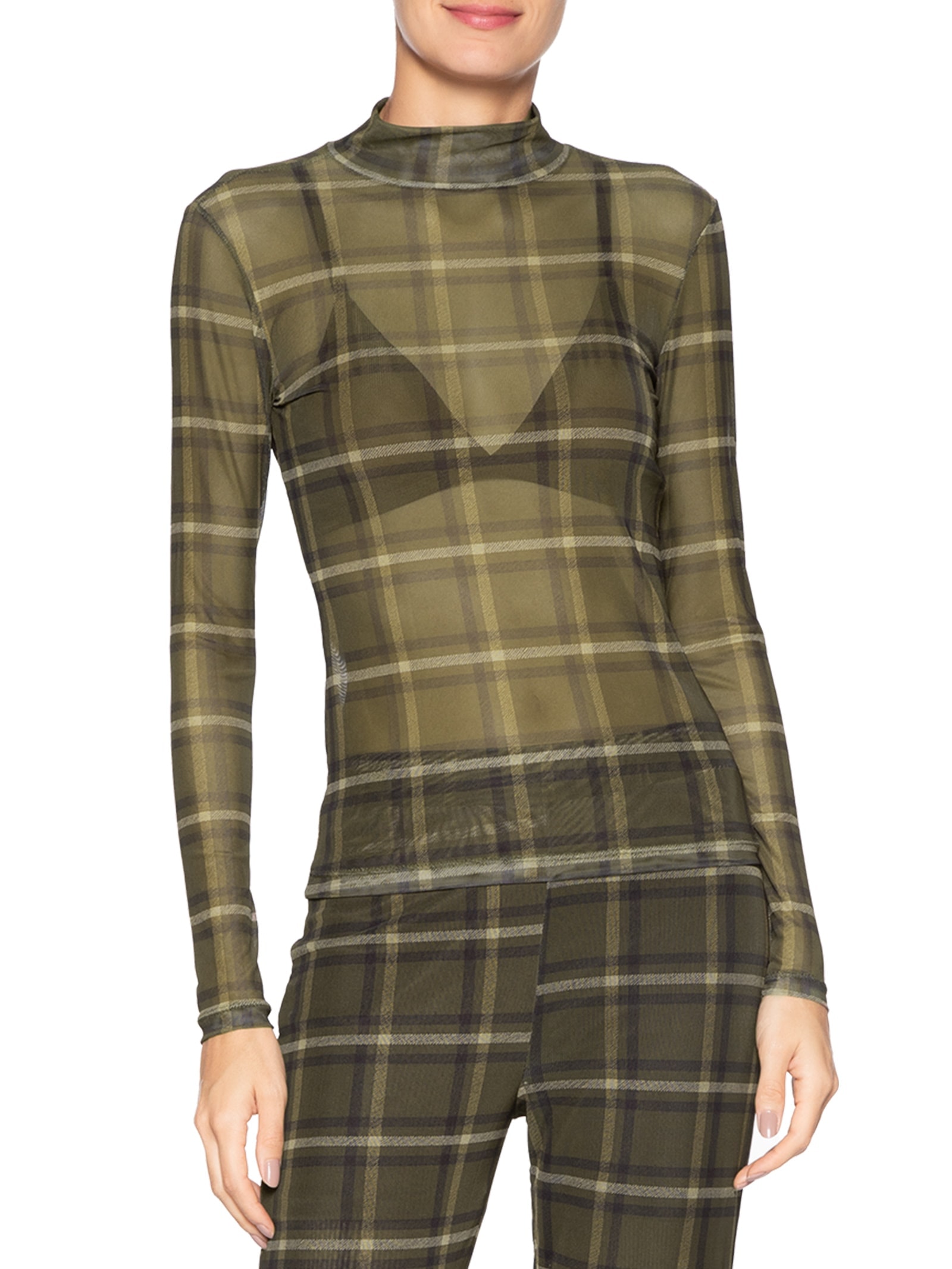 Blusa Feminina Tule Manga Longa Xadrez Verde Animale Jeans