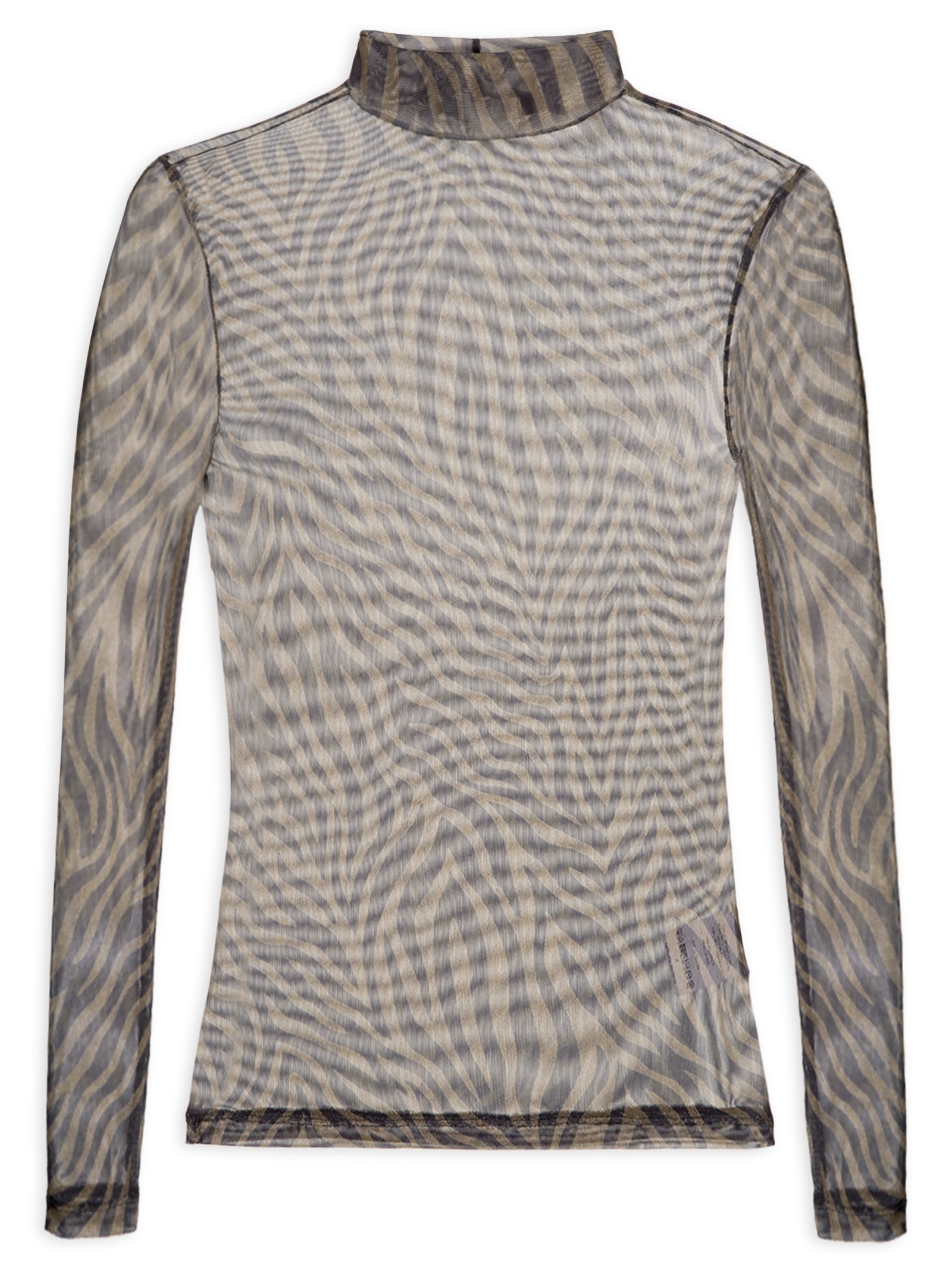 Blusa Feminina Tule Manga Longa Zebra Marrom Animale Jeans