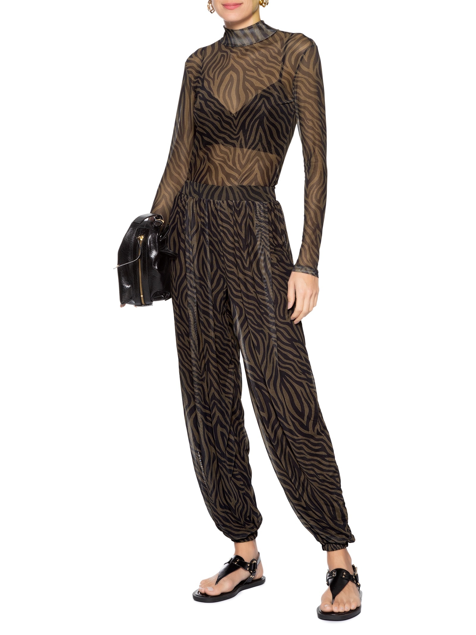 Blusa Feminina Tule Manga Longa Zebra Marrom Animale Jeans