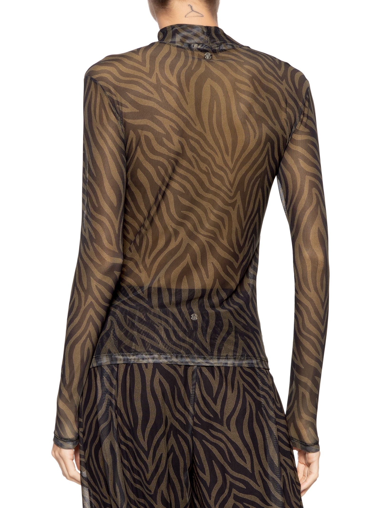 Blusa Feminina Tule Manga Longa Zebra Marrom Animale Jeans