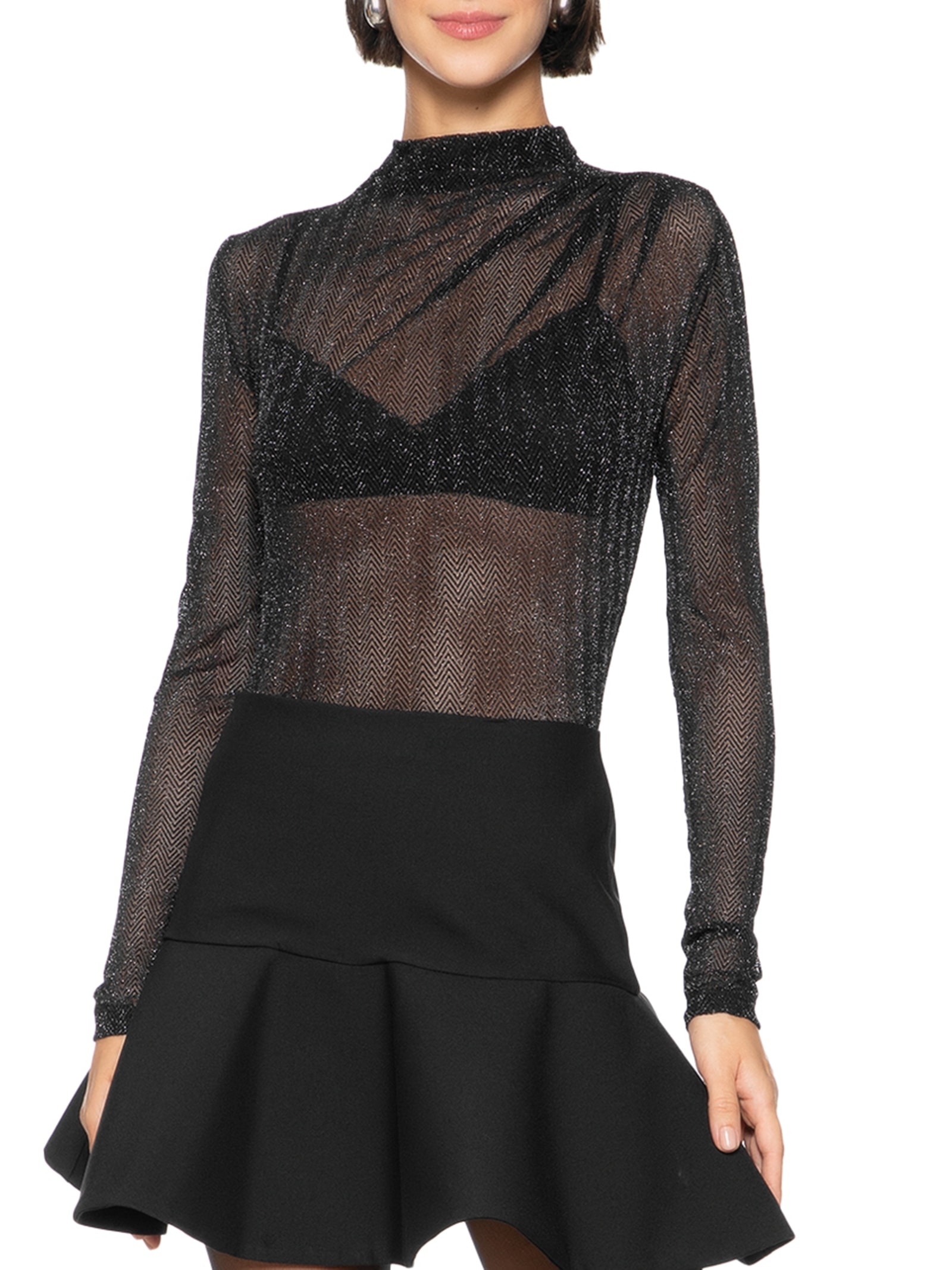 Blusa Feminina Tule Metalizado Preto Colcci