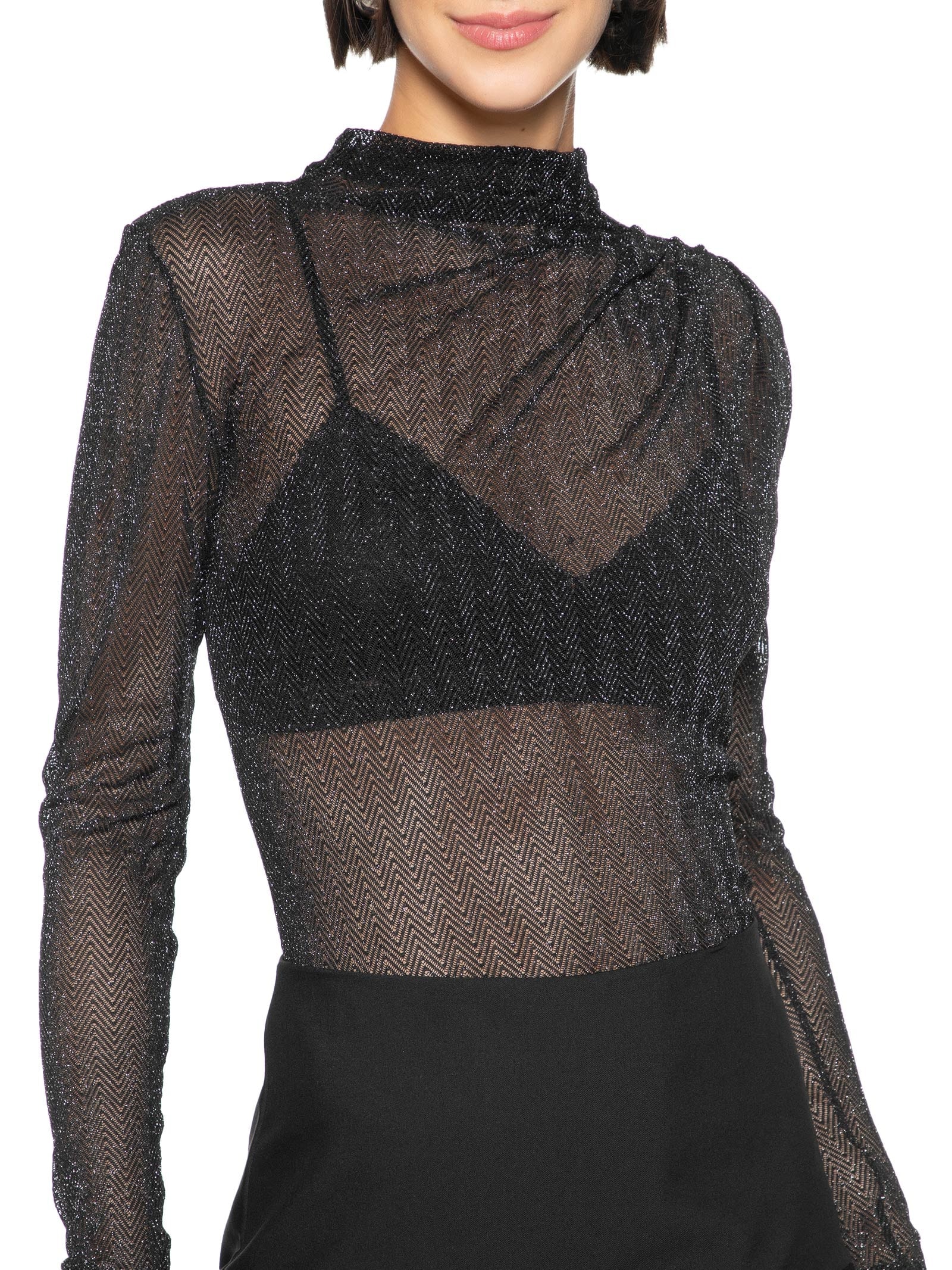 Blusa Feminina Tule Metalizado Preto Colcci