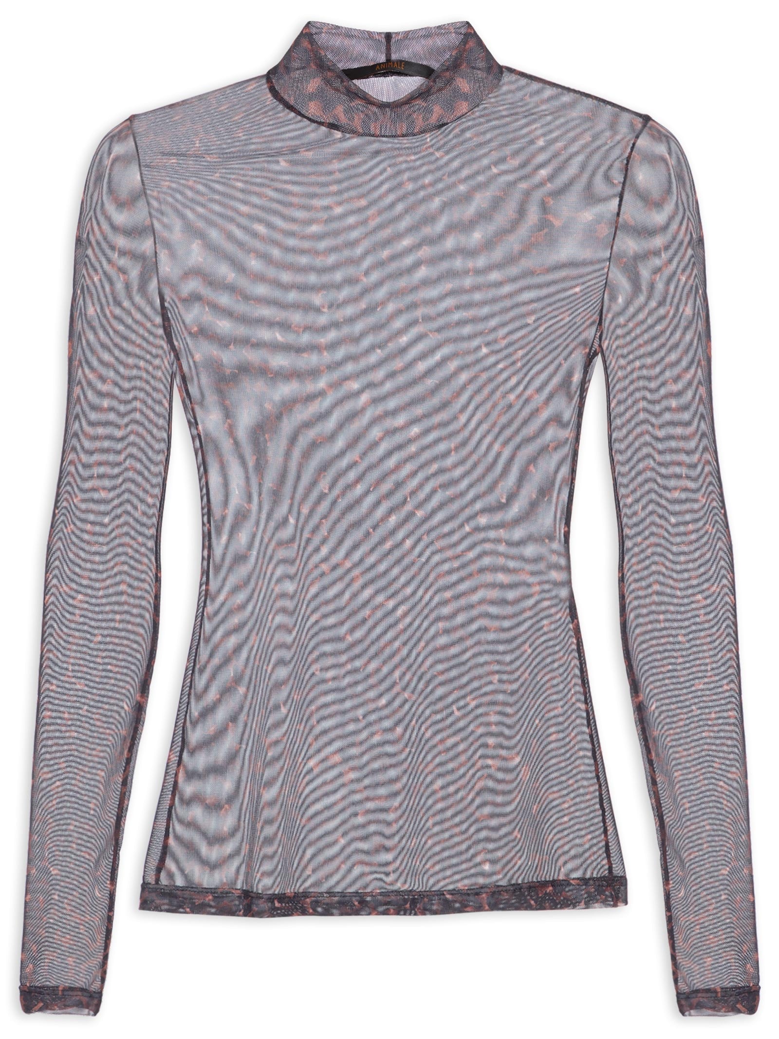 Blusa Feminina Tule Segunda Pele Textura Bean Col Marrom Animale