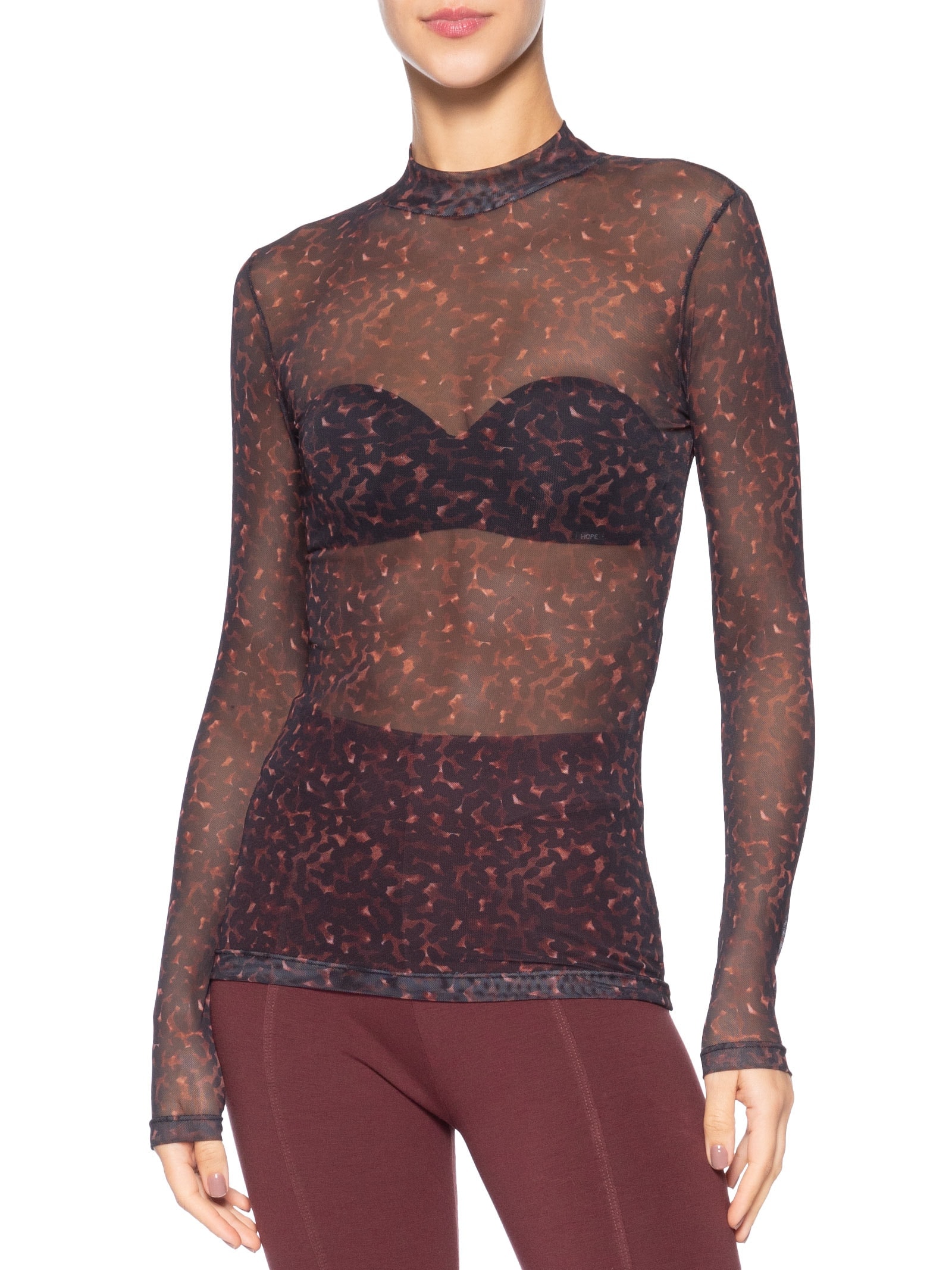Blusa Feminina Tule Segunda Pele Textura Bean Col Marrom Animale