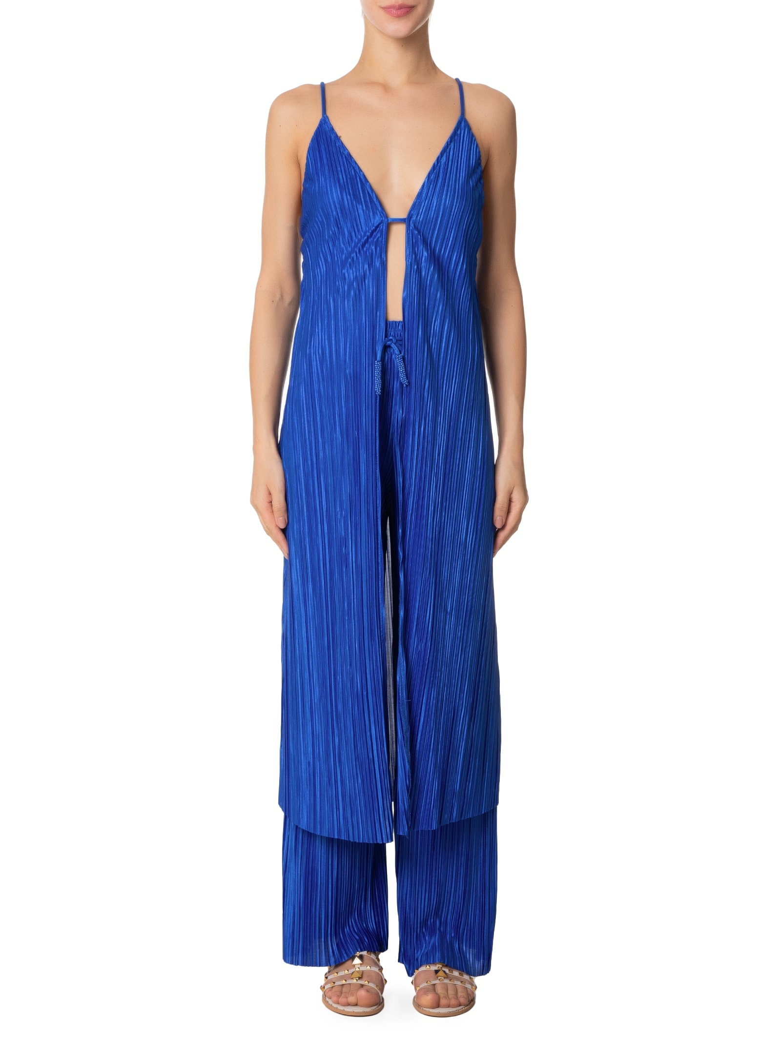 Blusa Feminina Túnica Plissada Azul Farm