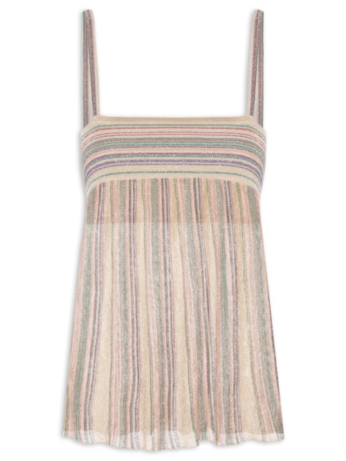 Blusa Feminina Túnica Tricot Listrada - Bege