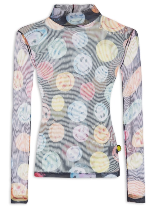 Blusa Feminina Turtleneck Watercolor Smiley - Preto