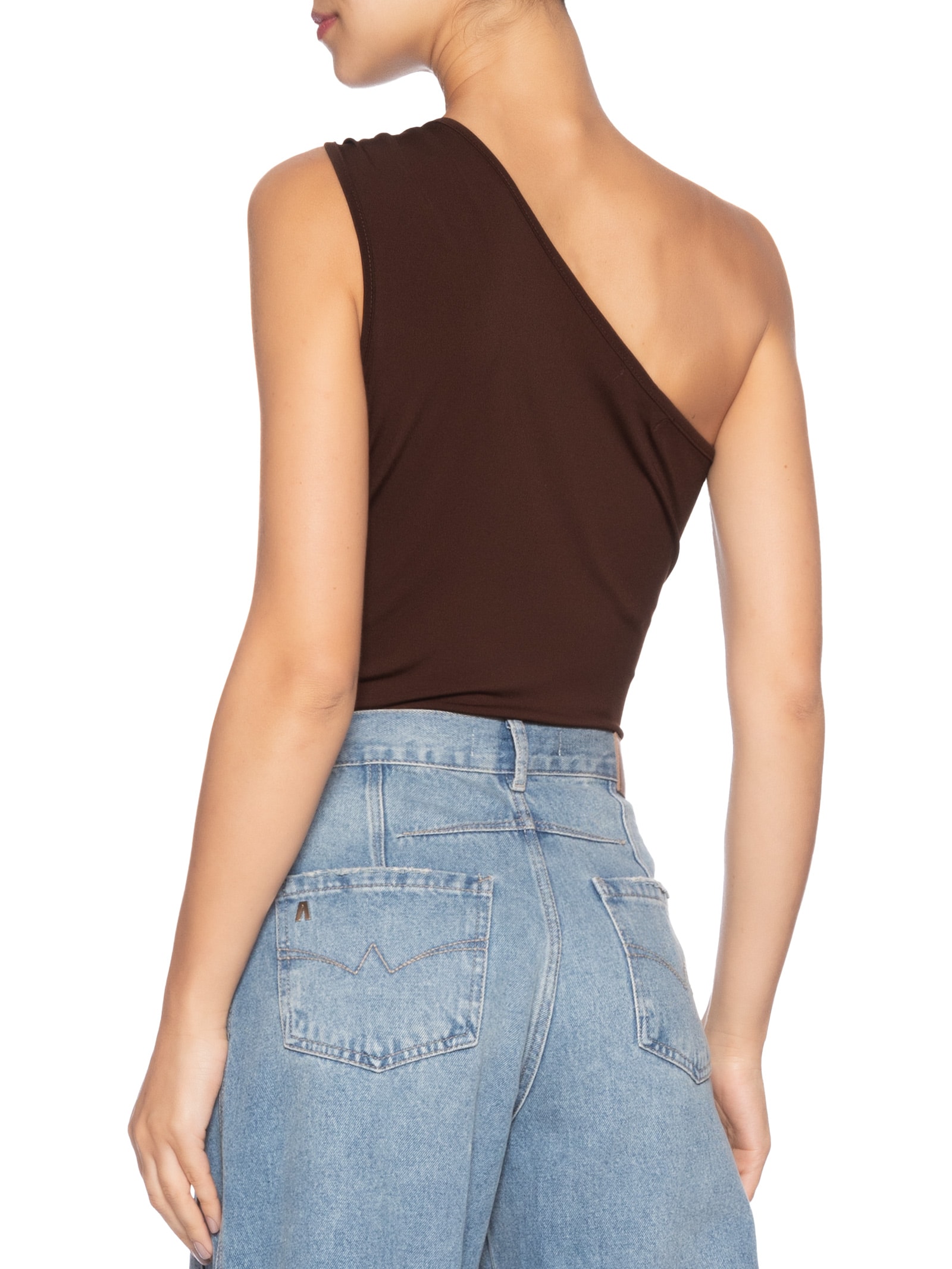 Blusa Feminina Um Ombro Só Com Metal Marrom Market 33