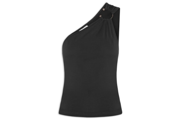 Blusa Feminina Um Ombro Só Com Metal - Preto