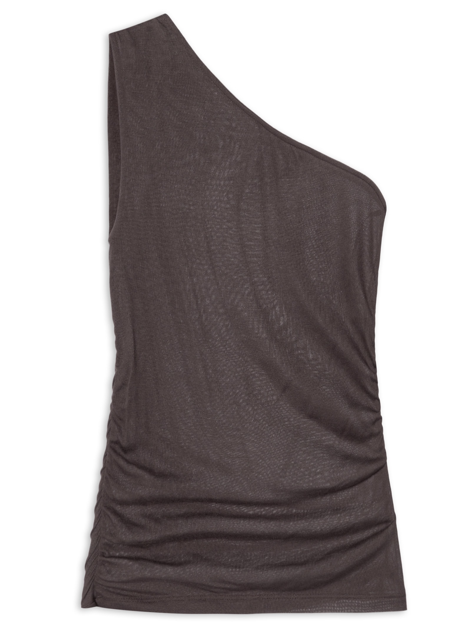 Blusa Feminina Um Ombro Só Drapeado Lateral Marrom Animale Jeans