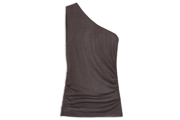 Blusa Feminina Um Ombro Só Drapeado Lateral - Marrom