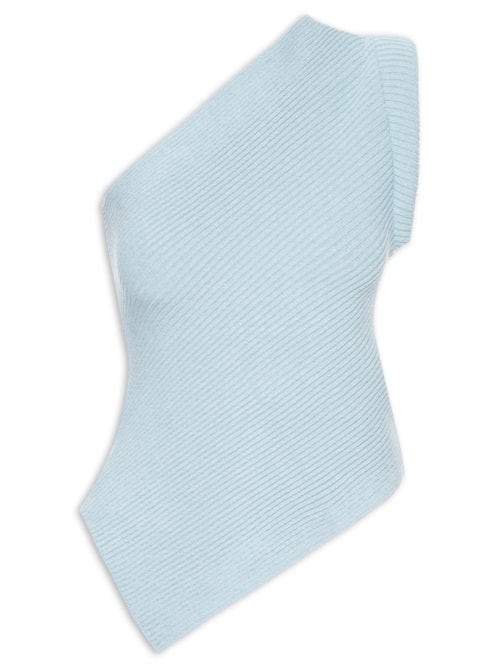 Blusa Feminina Um Ombro Só Em Tricot – Azul
