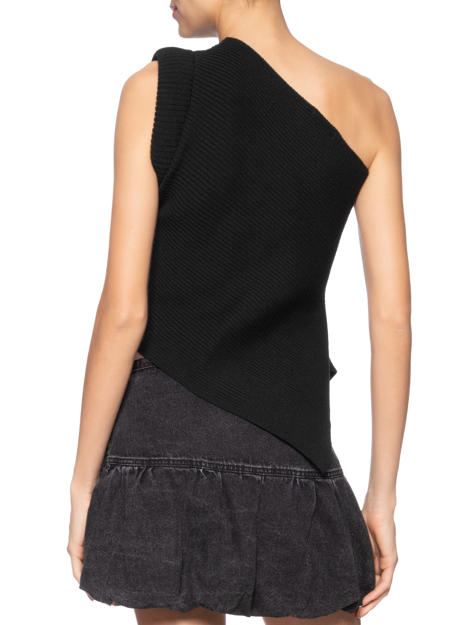 Blusa Feminina Um Ombro Só Em Tricot Preto Market 33