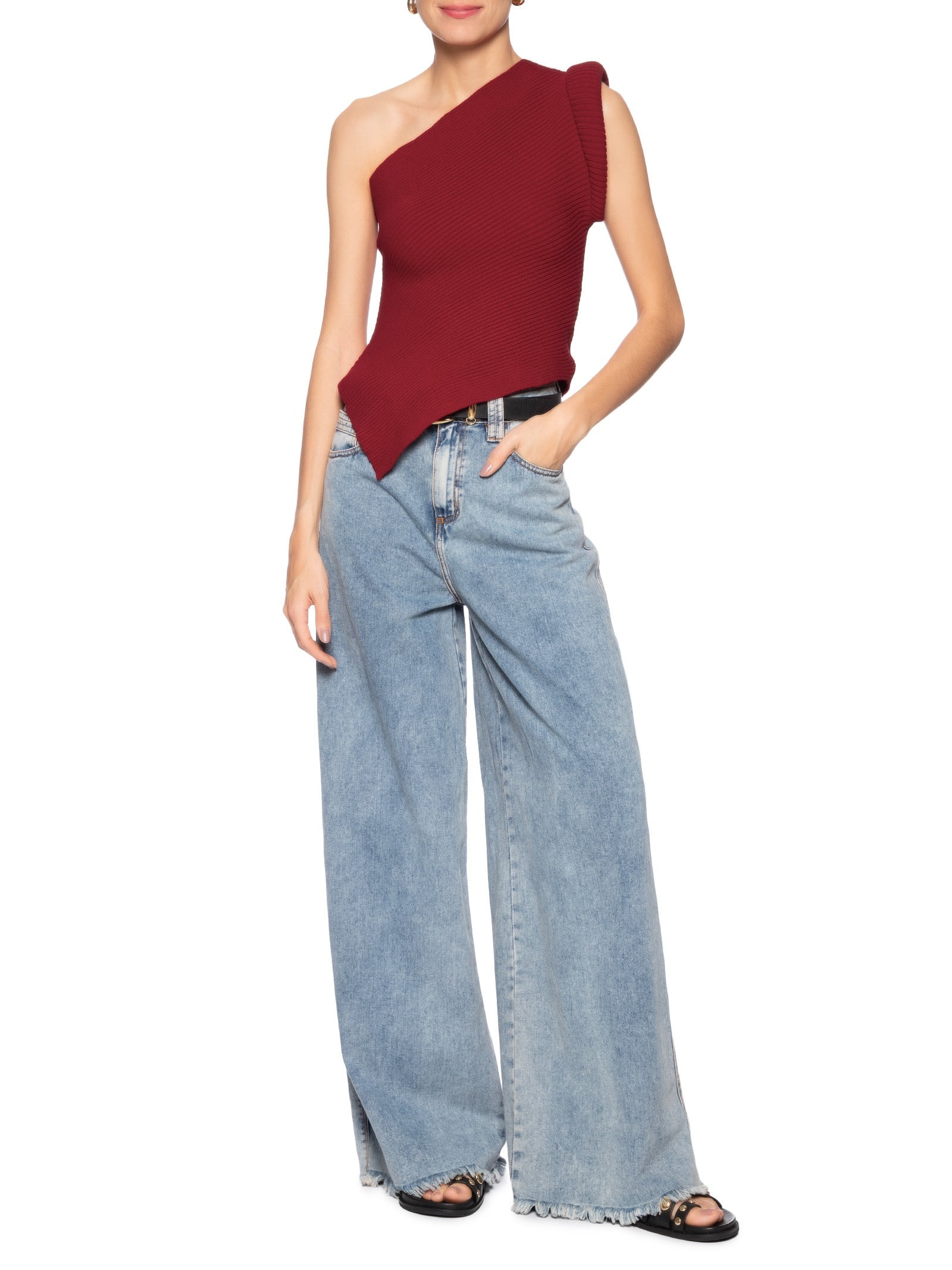 Blusa Feminina Um Ombro Só Em Tricot Vermelho Market 33