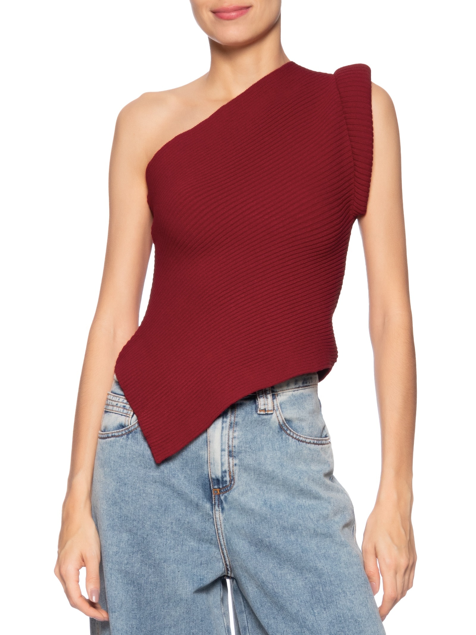 Blusa Feminina Um Ombro Só Em Tricot Vermelho Market 33