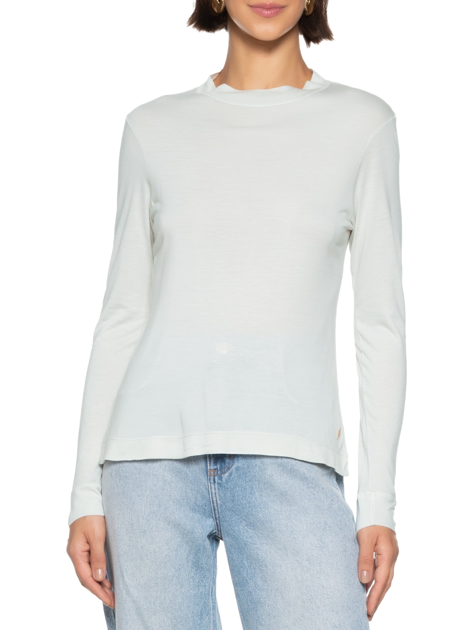 Blusa Feminina Viscose Manga Longa Off White Cantão