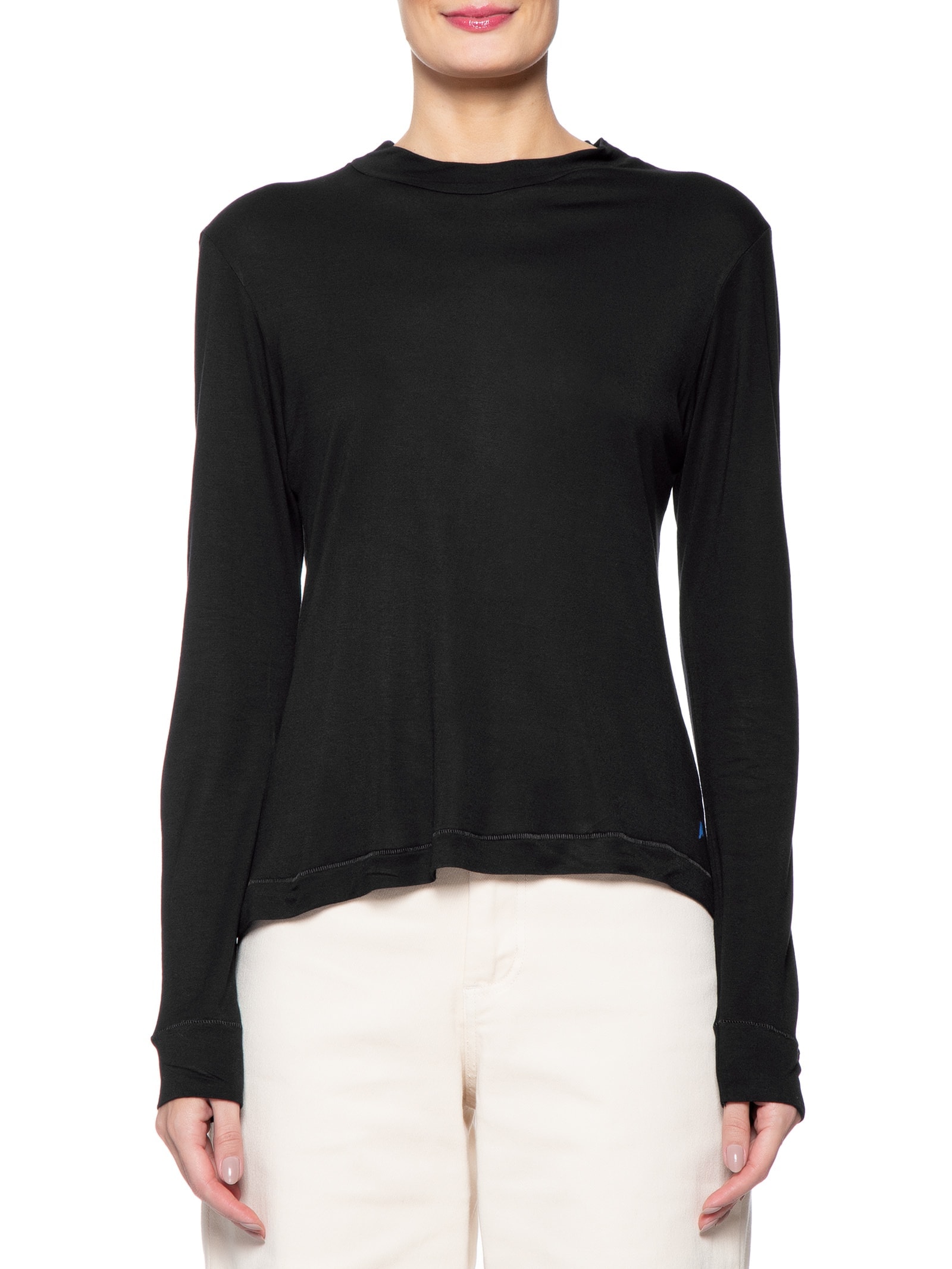 Blusa Feminina Viscose Manga Longa Preto  Cantão