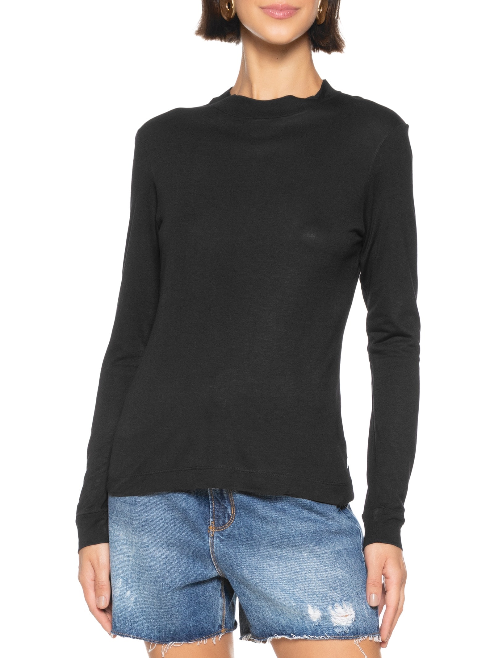 Blusa Feminina Viscose Manga Longa Preto Cantão