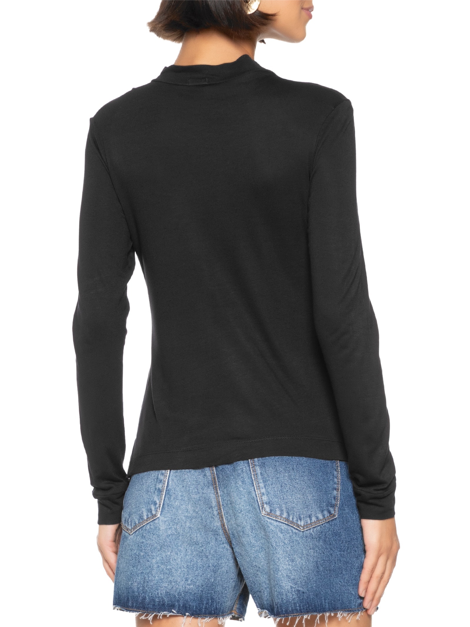 Blusa Feminina Viscose Manga Longa Preto Cantão