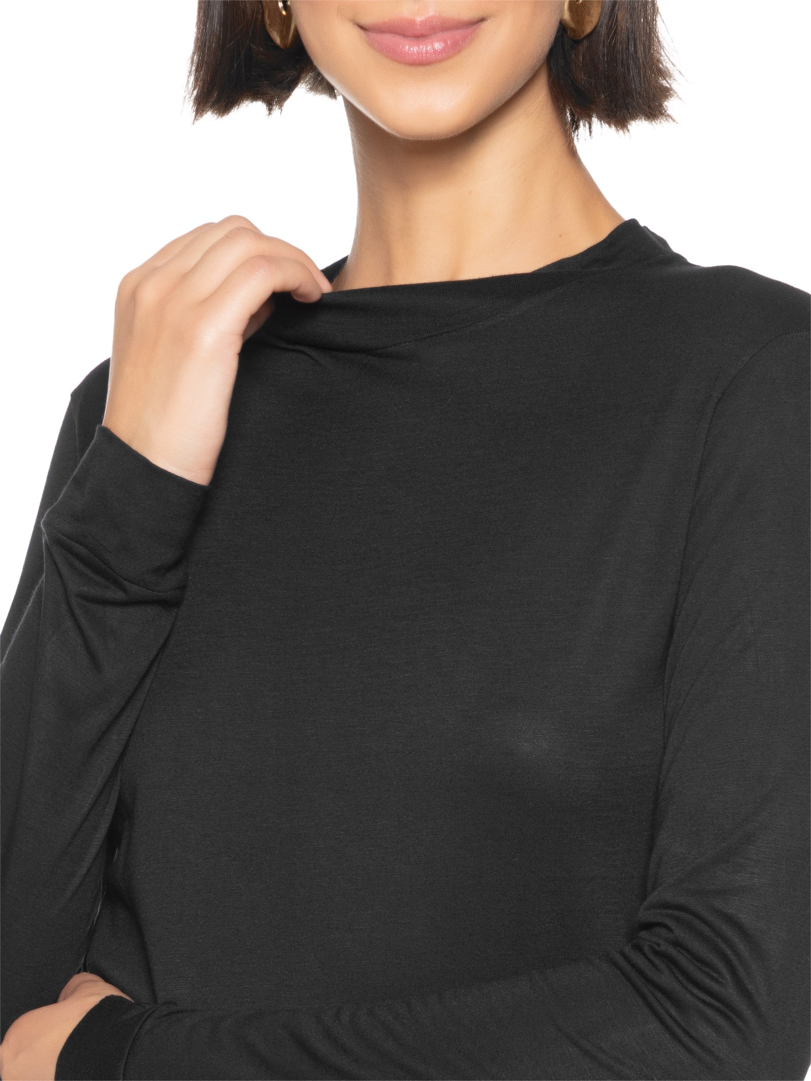 Blusa Feminina Viscose Manga Longa Preto Cantão