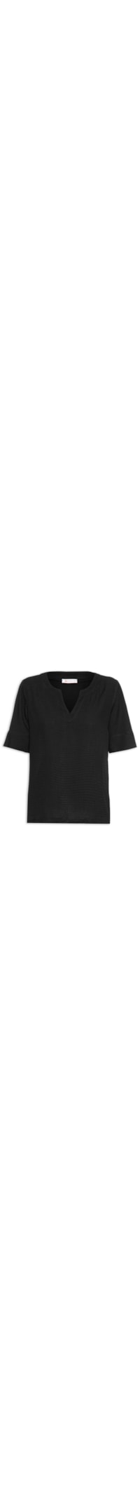 Blusa Feminina Viscose Maquinetado Decote V - Preto