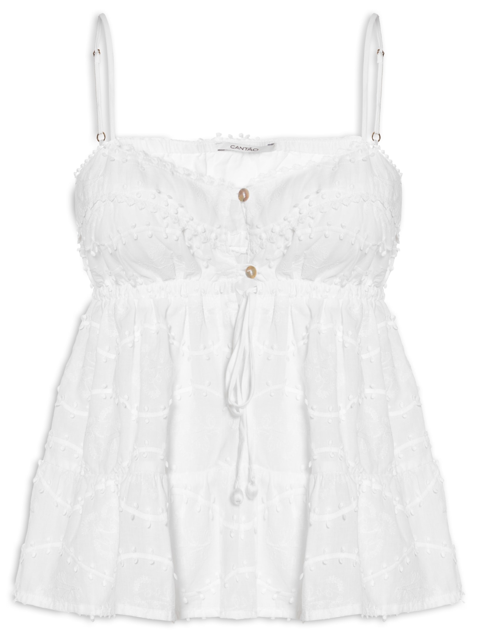Blusa Feminina Voil Bordado Relevo – Branco Cantão