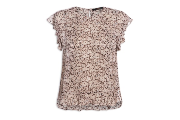 Blusa Feminino De Georgette Leve Estampa Babados - Marrom