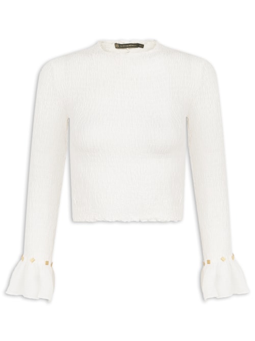Blusa Feminino Manga Longa Belle Det - Branco