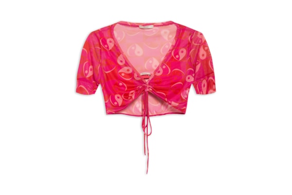 Blusa Franzida Tule Estampa Yang - Rosa