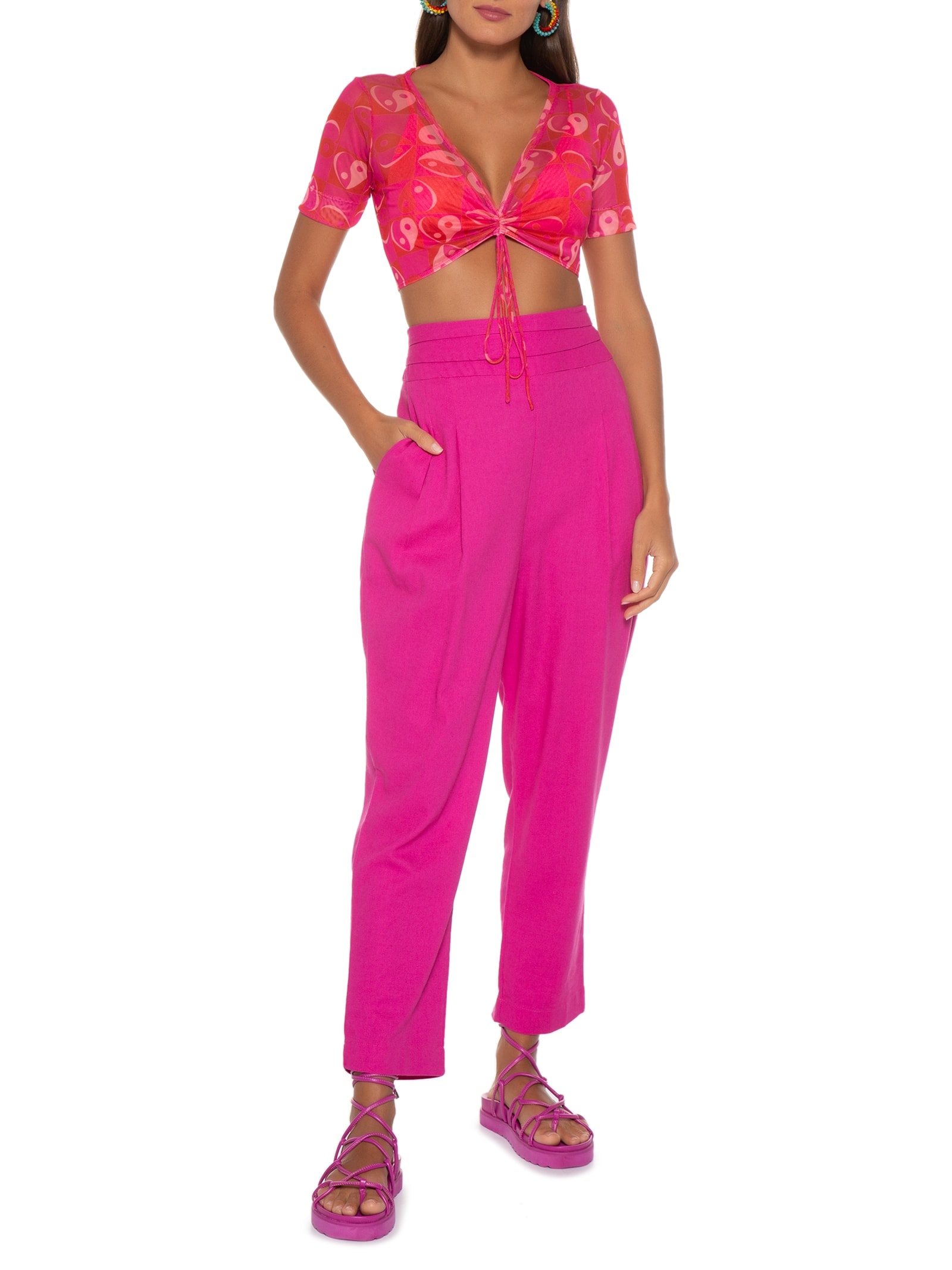 Blusa Franzida Tule Estampa Yang Rosa Dress To