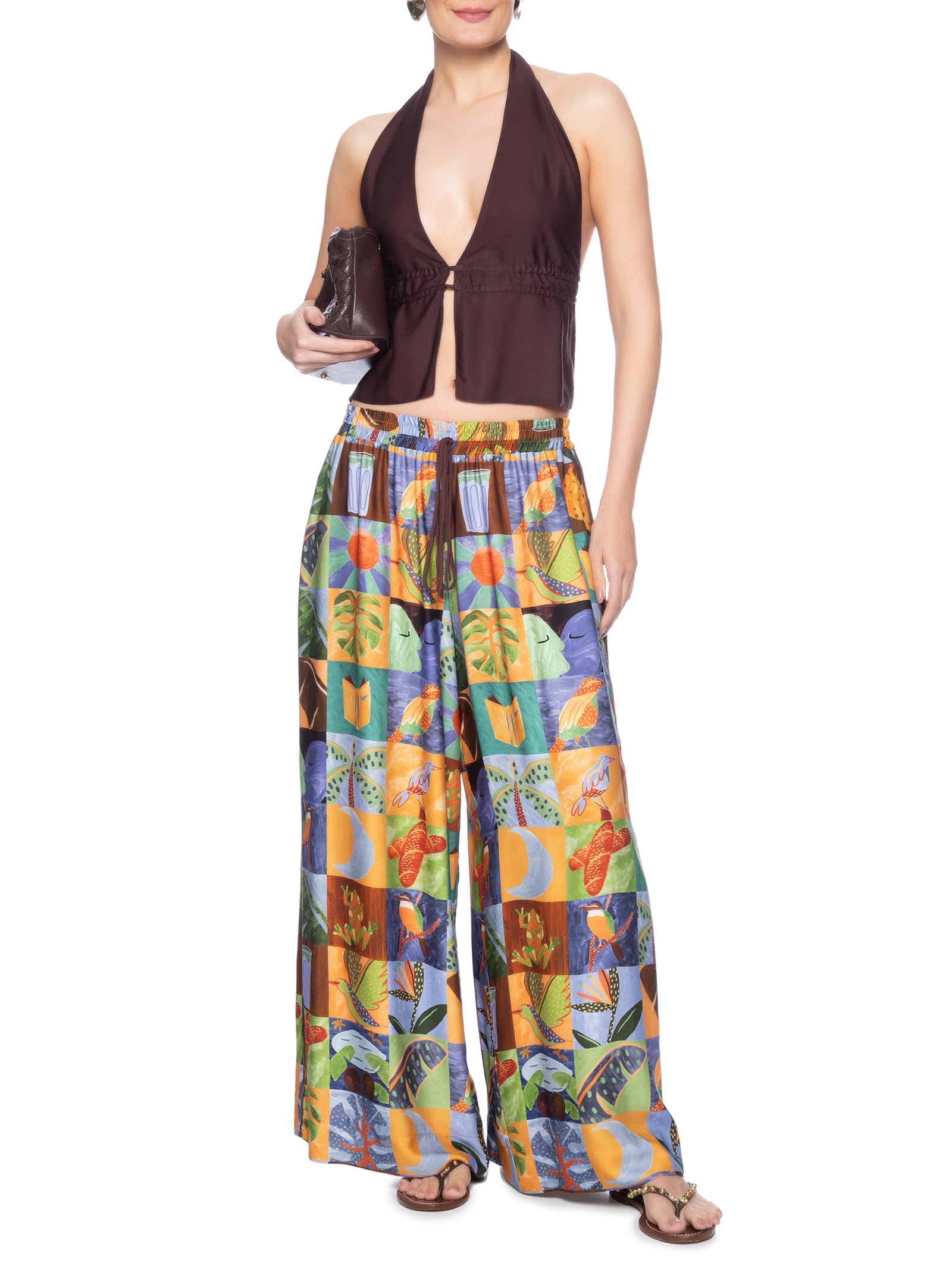 Blusa Frente Única Amarração Marrom  Farm