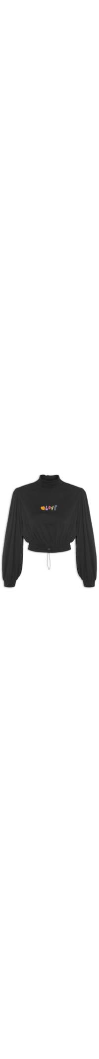Blusa Gola Lastex Bordado Love - Preto