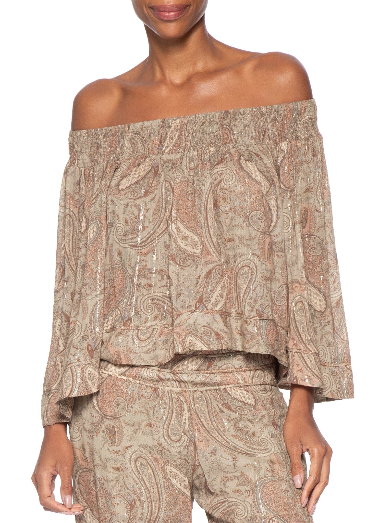 Blusa Lastex Estampa Folk Rosa Maria Filó
